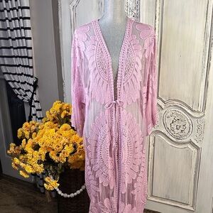 Style Apparel Young Contemporary Pink Lace Kimono Cover-Up NWT